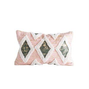 Pink & Gold Cotton Pillow w/ Embroidery NEW